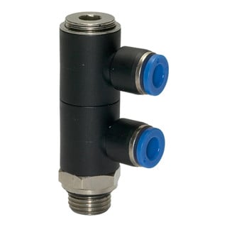 Riegler L-Distributeur multiple « Série bleue », 2 voies, pivotant, G 3/8 à Ø8 mm