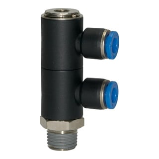 Riegler L-Distributeur multiple « Série Bleue », 2 voies, pivotant, R 3/8 à Ø6mm