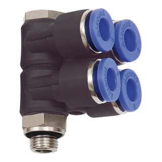 Riegler L-Distributeur multiple « Série bleue », 4 voies, pivotant, G 1/4 a. Ø8mm