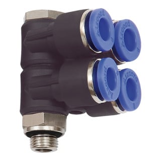Riegler L-Distributeur multiple « Série bleue », 4 voies, pivotant, G3/8 à Ø10mm