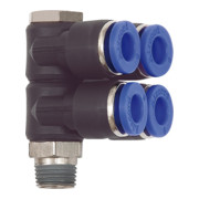 Riegler L-Distributeur multiple « Série bleue », 4 voies, pivotant, R 1/8 à Ø8mm-1
