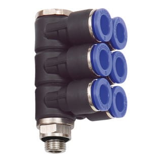 Riegler L-Distributeur multiple « Série bleue », 6 voies, pivotant, G 1/8 à Ø8mm