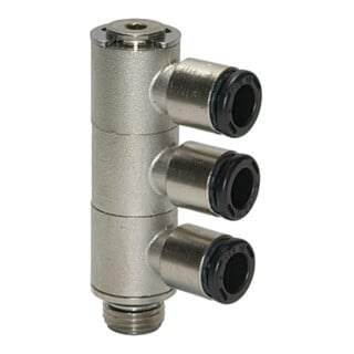 Riegler L-Multiprises 3 voies « click-clock », pivotant, G 1/8 à Ø 4 mm