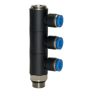 Riegler L-Multiprises »Série bleue«, 3 voies pivotantes, G 3/8 a. Ø12mm