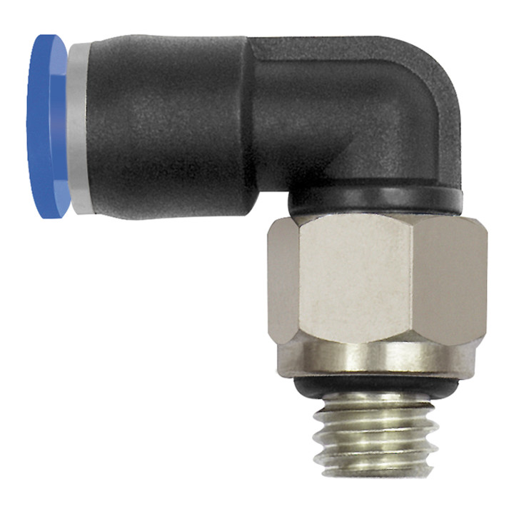 Riegler L-Steckverschraubung »Blaue Serie« mini aus Kunststoff/Messing vernickelt, drehbar, M6, Schlauch-Außen-Ø4 mm, 125.006-4M