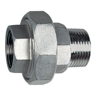 Riegler Lösb. Doppelgewindenippel, IG/AG, flach dichtend, G 2, ES 1.4408