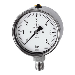 Riegler Mano, acier CrNi, sécurité, G 1/2 radial bas, 0-6,0 bar, Ø 100