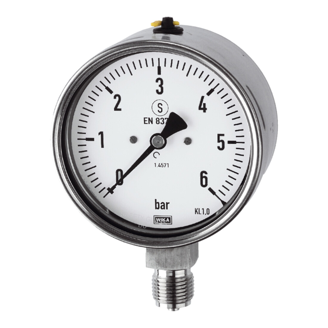 Riegler Mano, acier CrNi, sécurité, G 1/4 radial bas, 0-16,0 bar, Ø 63