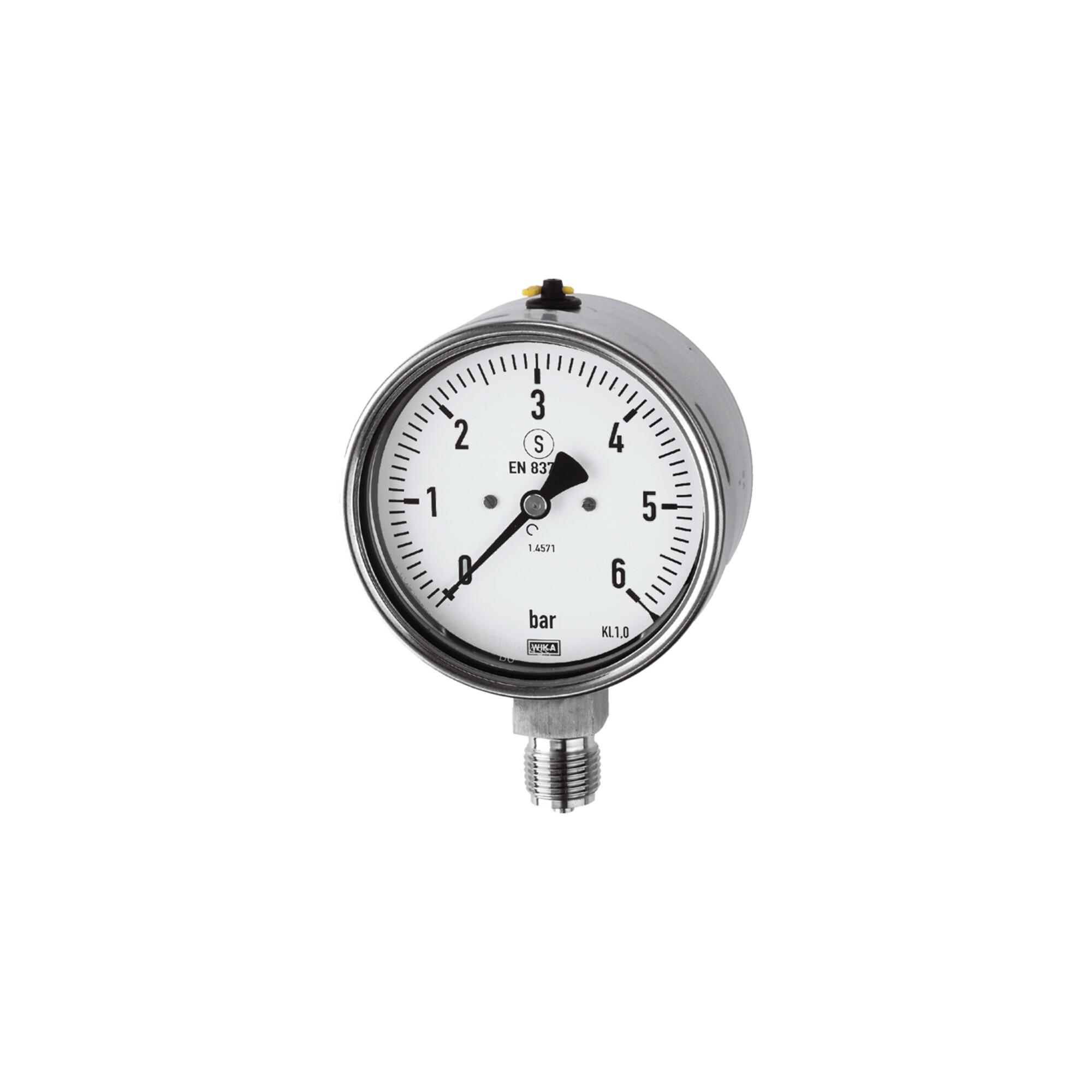 Riegler Mano, CrNi-Stahl, Sicherh., G 1/4 radial unten, 0-6,0 bar, Ã ̃ 63