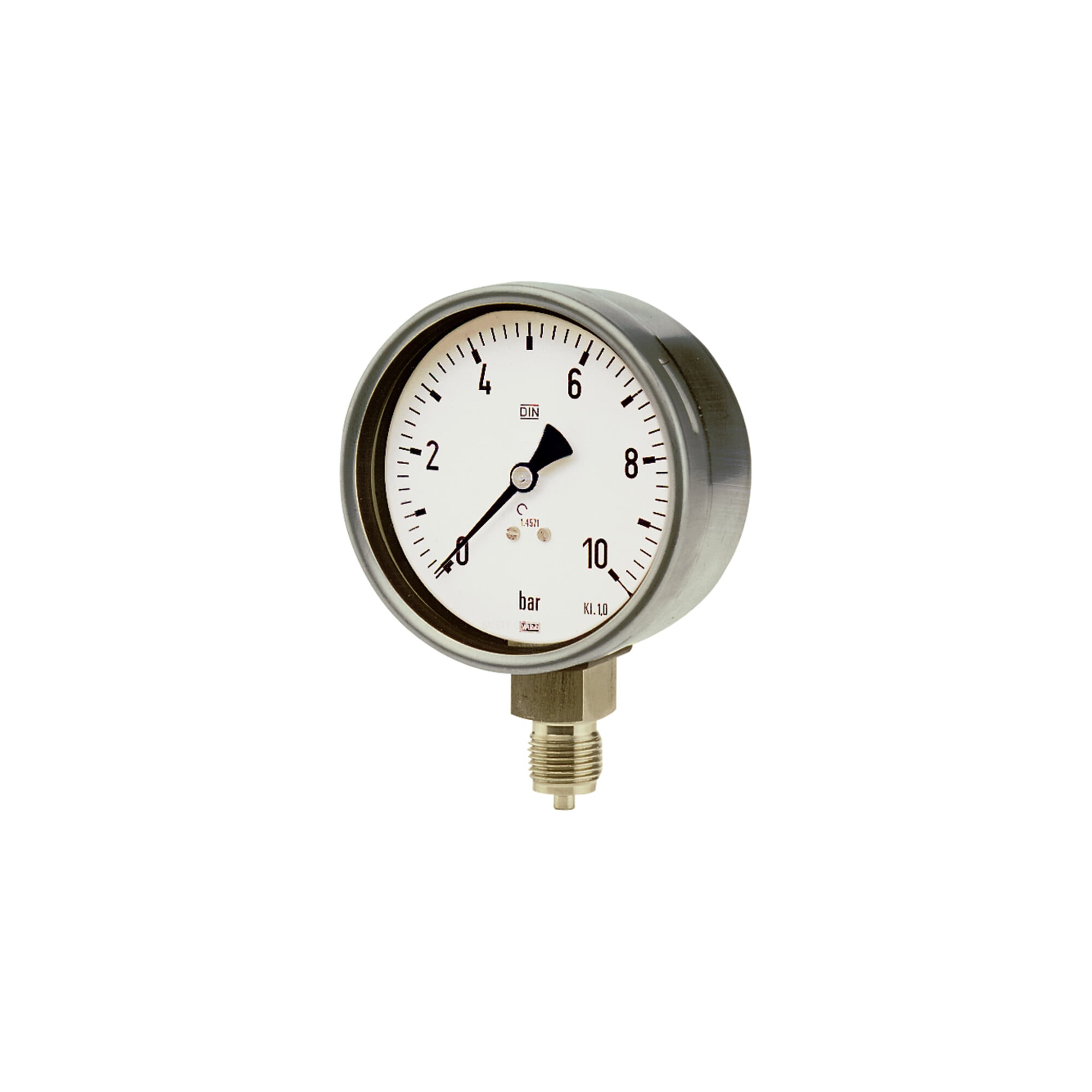 Riegler Manometer, CrNi-Stahl, G 1/2 radial unten, -1 / +5,0 bar, Ã ̃ 100