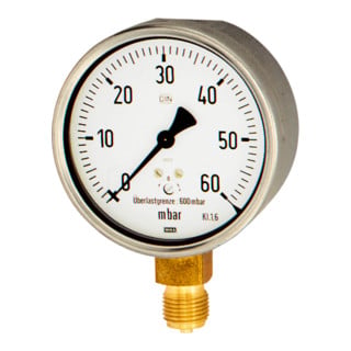 Riegler Manomètre à capsule, acier CrNi, G 1/2 bas, 0 - 60 mbar, Ø 100, 6841