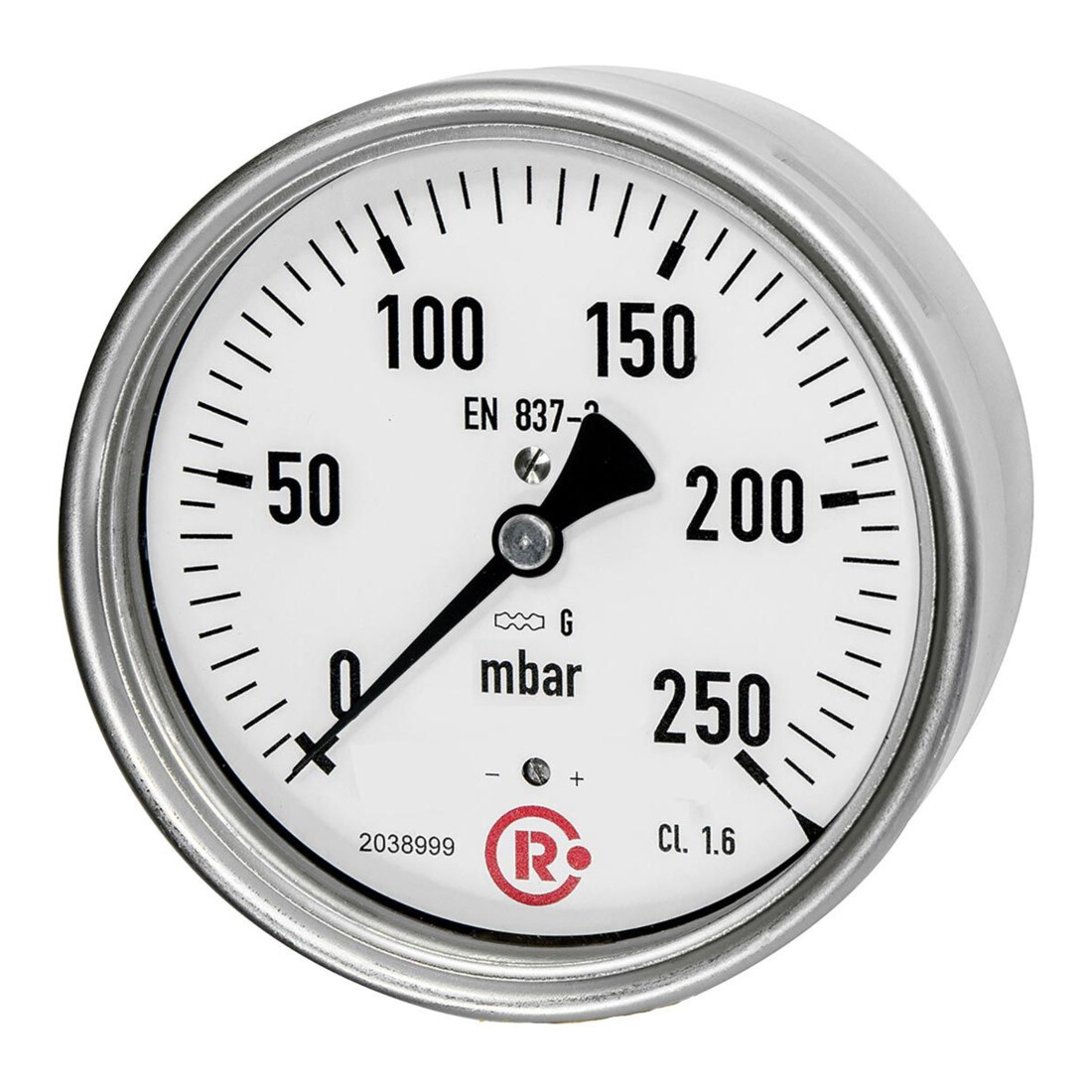 Riegler Manomètre à capsule, G 1/2 arrière centré, 0 - 100 mbar, Ø 100