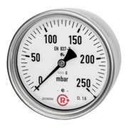 Riegler Manomètre à capsule, G 1/2 arrière centré, 0 - 250 mbar, Ø 100-1