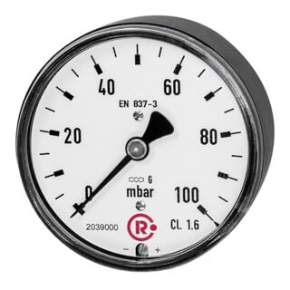 Riegler Manomètre à capsule, G 1/4 arrière centré, 0 - 60 mbar, Ø 63, 5822-R