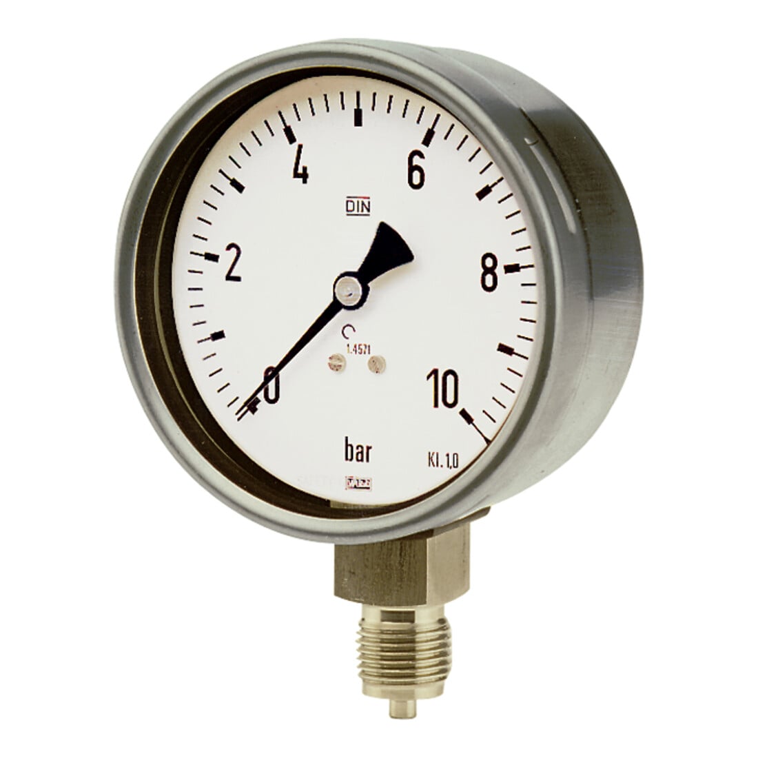 Riegler Manomètre, acier CrNi, G 1/4 radial bas, 0 - 10,0 bar, Ø 63