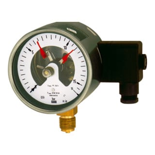 Riegler Manomètre de contact, G 1/2 radial bas, plage 0 - 2,5 bar, Ø 100