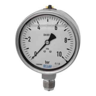 Riegler Manomètre glycériné, acier CrNi, échelle E, G 1/4 bas, 0-250,0 bar, Ø 63