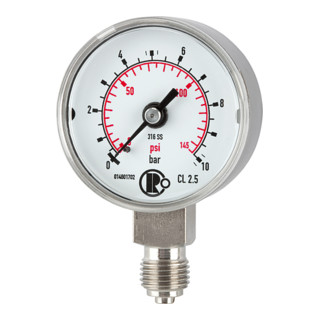 Riegler Manomètre standard, acier CrNi, G 1/4 bas, 0 - 10,0 bar, Ø 40