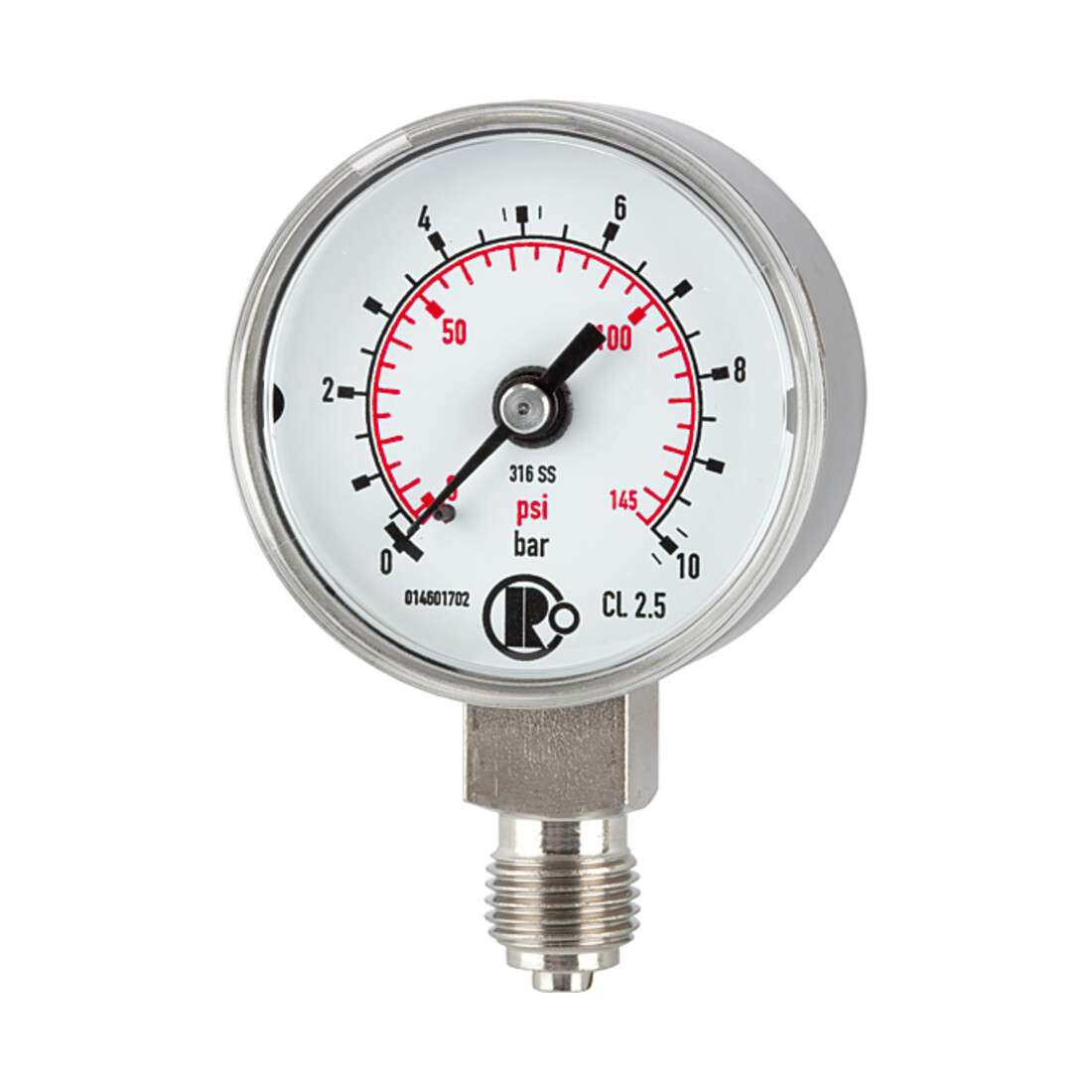 Riegler Manomètre standard, acier CrNi, G 1/4 bas, 0 - 2,5 bar, Ø 40