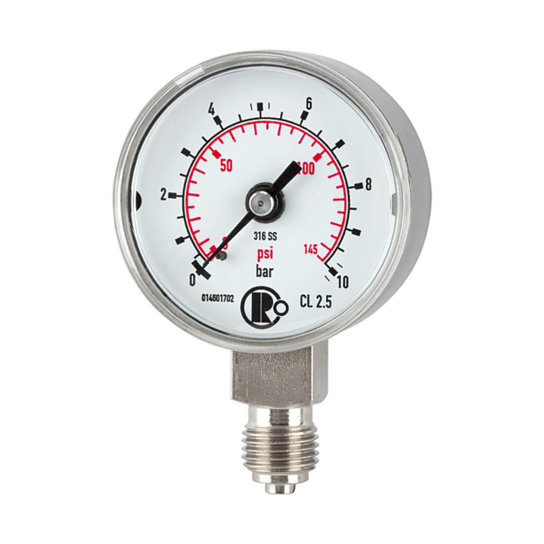 Riegler Manomètre standard, acier CrNi, G 1/4 bas, 0 - 60,0 bar, Ø 40