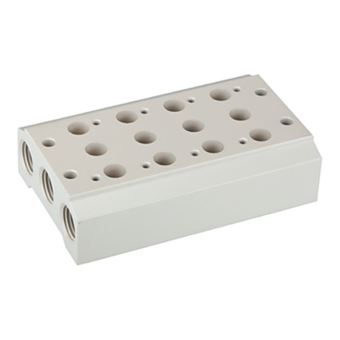 Riegler Mehrfach-Grundplatte für 5/2-5/3-Wegeventile, 4 Pos., G 1/4, G 3/8