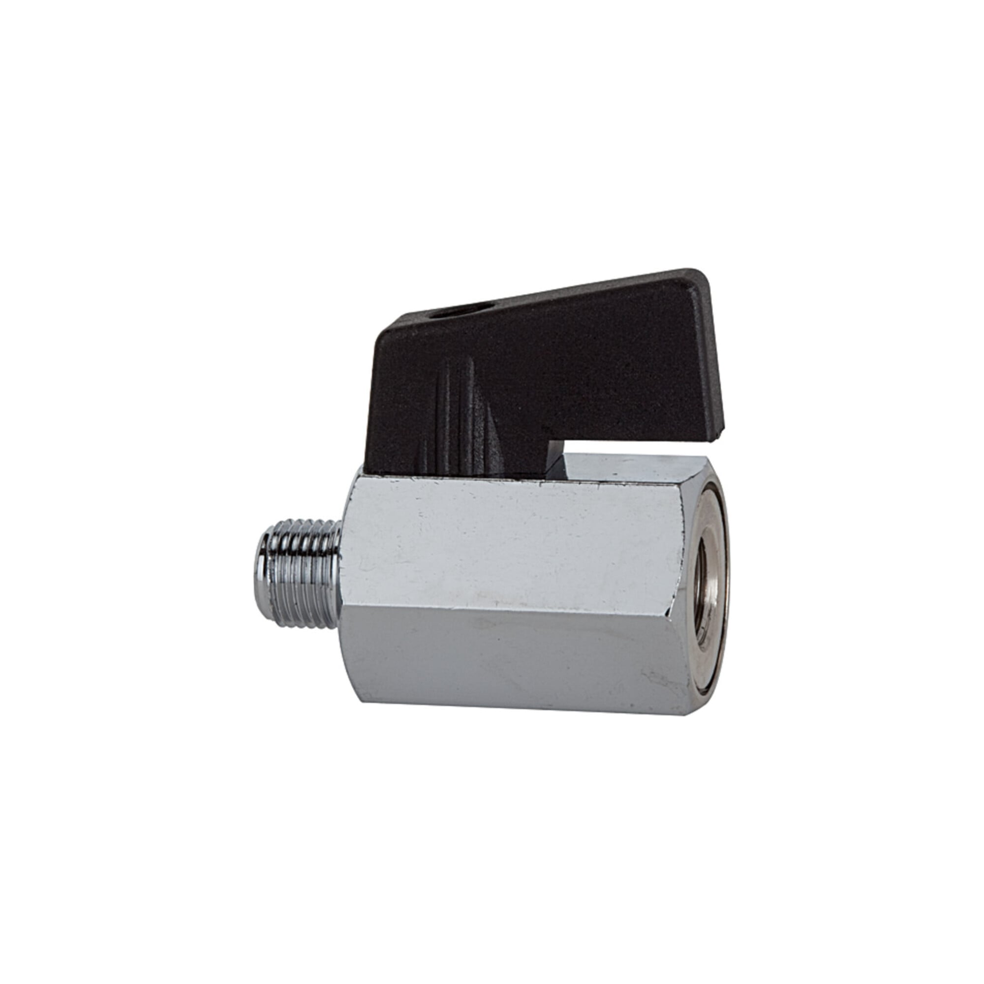 Riegler Mini-Kugelhahn, glatte Oberfläche, MS vern., G 1/2 IG/AG, DN 10