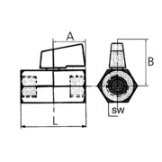Riegler Mini-Kugelhahn, glatte Oberfläche, MS vern., G 1/2 IG, DN 10-3