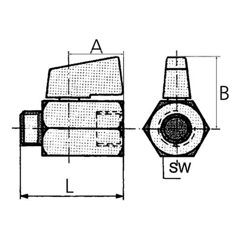 Mini-Kugelhahn G 3/8 innen /außenMessing vernickelt mit Flügelgriff