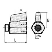 Mini-Kugelhahn G 3/8 innen /außenMessing vernickelt mit Flügelgriff-3