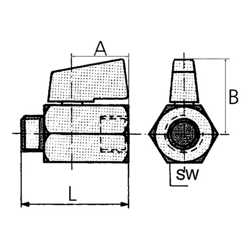 Mini-Kugelhahn G 3/8 innen /außenMessing vernickelt mit Flügelgriff