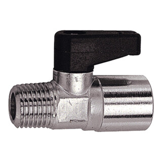 Riegler Mini-Kugelhahn mit Drehgriff, Messing vern., R/Rp 1/4 AG / 1/8 IG