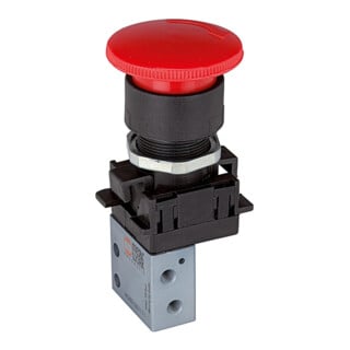 Riegler Minivanne 3/2 manuelle, bouton champignon, maintien de sécurité, NF, M5 latéral