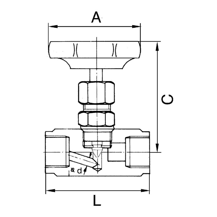 Riegler Nadelventil, Edelstahl 1.4571, G 1/4, DN 5, PN max. 400 bar