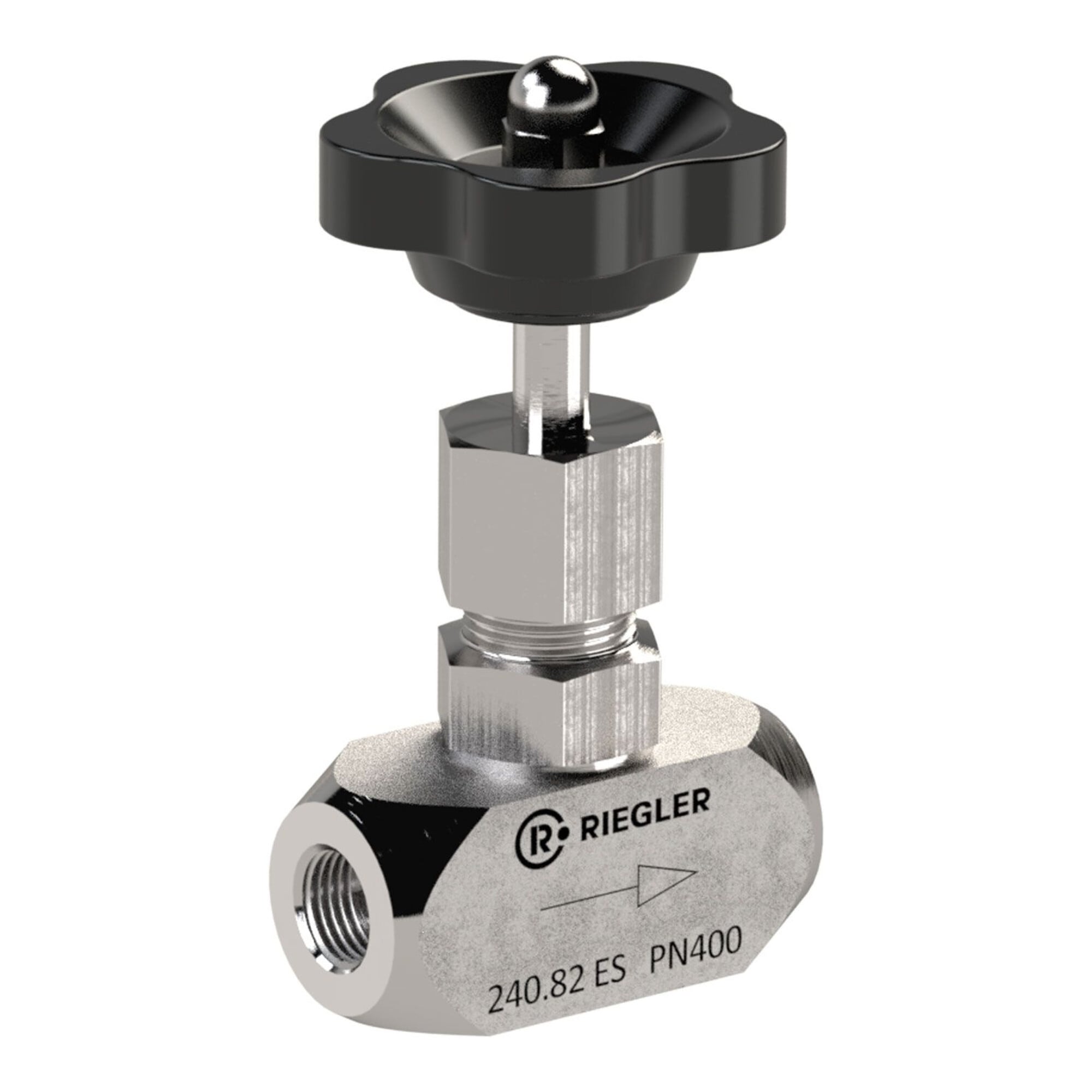 Riegler Nadelventil, Edelstahl 1.4571, G 1, DN 12, PN max. 250 bar