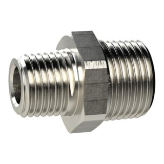 Riegler Nipple double filetage, conique, R 3/4 ext., R 1 int., SW 36, MS chromé