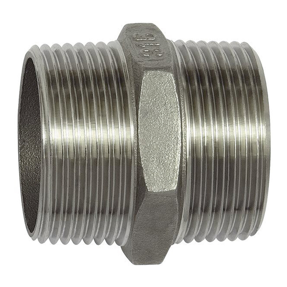 Riegler Nipple double filetage, hexagonal, R 3/8, SW 18, acier inoxydable 1.4408