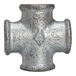 Riegler Pièce en croix 180, 4 x FI, Rp 3/4, fonte malléable noire galvanisée