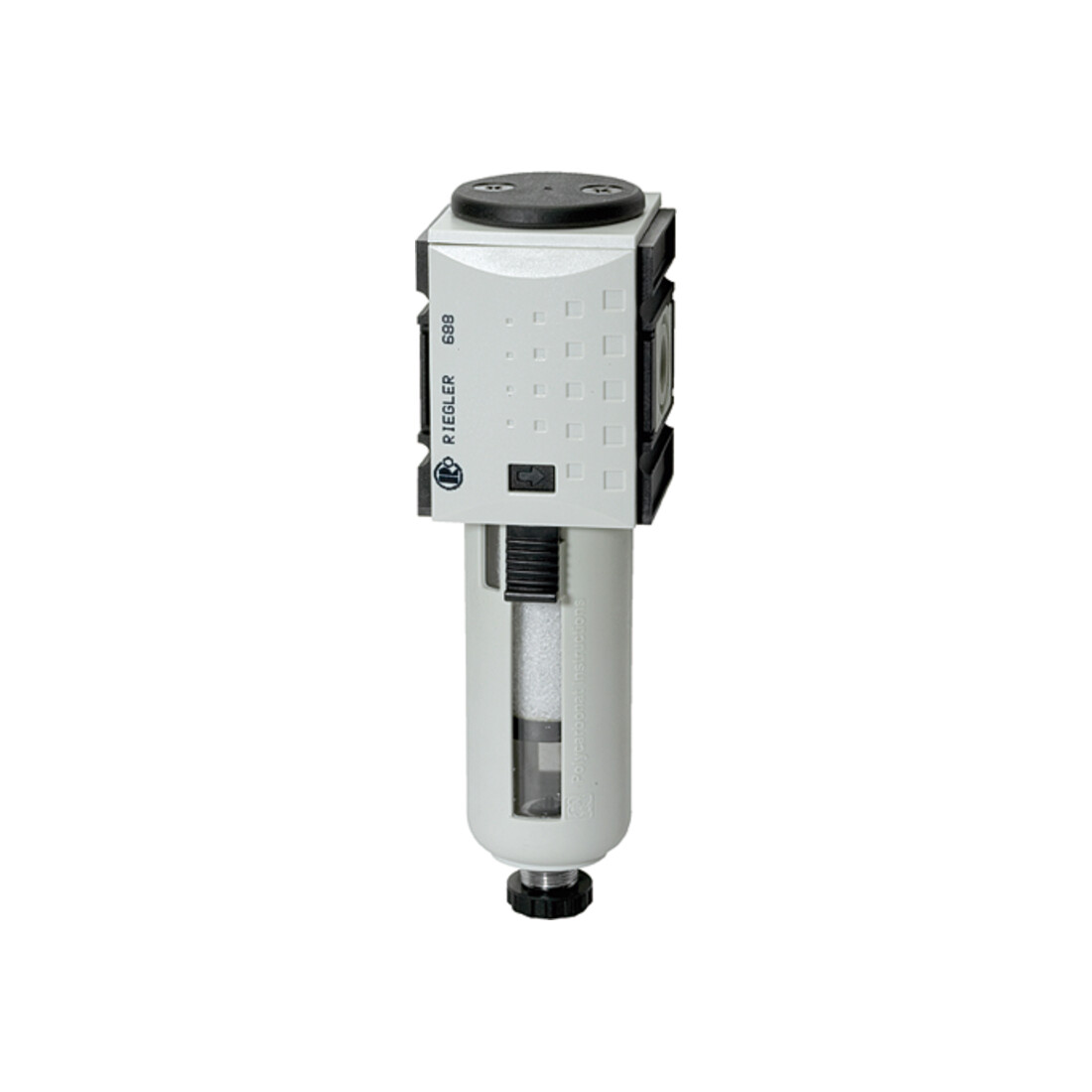 Riegler Préfiltre »FUTURA«, récipient PC, panier de protection, 0,3 µm, BG 2, G 1/2, VA