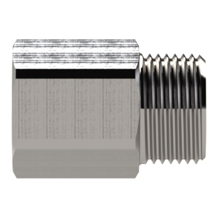 Riegler Reduziernippel, lang, G 1/2 a., G 3/8 i., SW 24, Edelstahl 1.4571