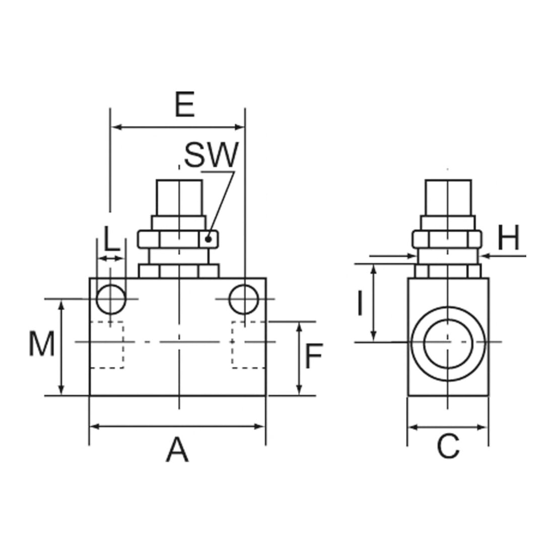 Riegler Régulateur de débit, forme bloc, aluminium anodisé, G 1/8, PN max. 10 bar