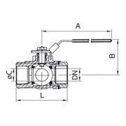 Riegler Robinet à boisseau sphérique 3 voies, alésage T, acier inox 1.4408, G 1/4, DN 8-3