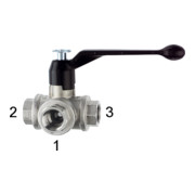Riegler Robinet à boisseau sphérique 3 voies, perçage en T, laiton nickelé, Rp 3/8, DN 10-1