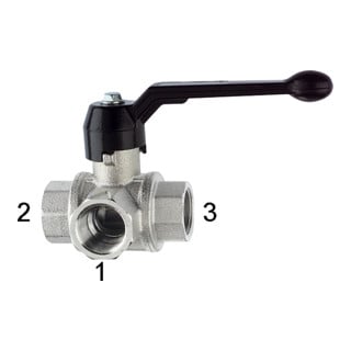 Riegler Robinet à boisseau sphérique 3 voies, standard, perçage en L, laiton chromé, Rp 2, DN 50