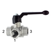 Riegler Robinet à boisseau sphérique 3 voies, standard, perçage en L, laiton chromé, Rp 2, DN 50-1