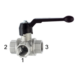 Riegler Robinet à boisseau sphérique 3 voies, standard, perçage en L, laiton nickelé, Rp 3/8, DN 10