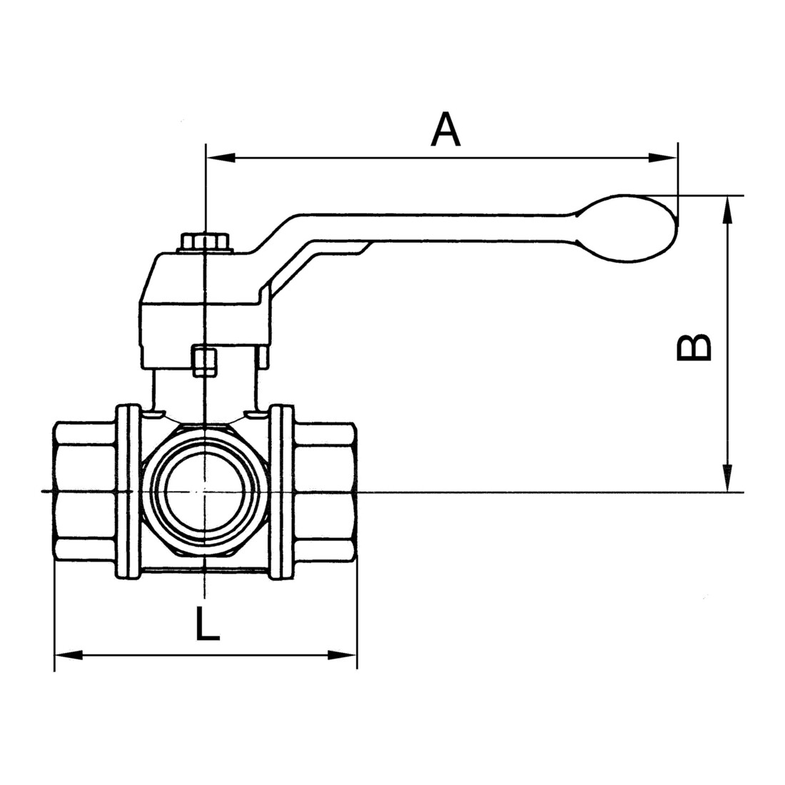 Riegler Robinet à boisseau sphérique 3 voies, standard, perçage en L, laiton nickelé, Rp 3/8, DN 10