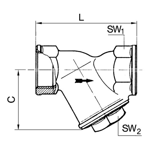 Riegler Schmutzfänger, Messing blank, G 1 1/4, DN 32, MW 0,2 mm