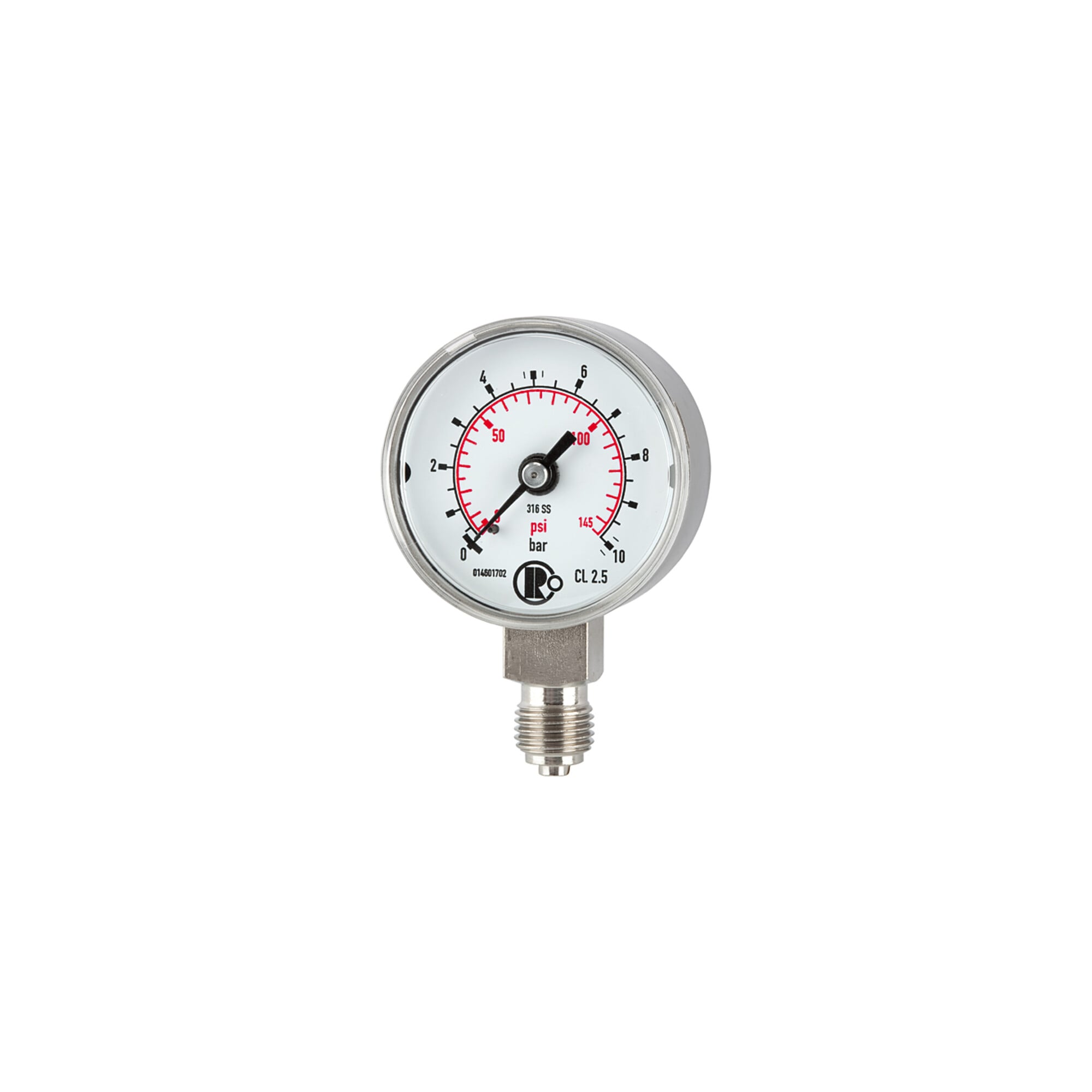 Riegler Standardmanometer, CrNi-Stahl, G 1/4 unten, 0 - 60,0 bar, Ã ̃ 50