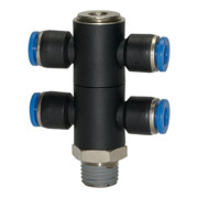 Riegler T-Collecteur multiple « Série bleue », 4 voies, pivotant, R 3/8 à Ø8mm-1