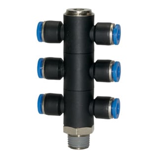 Riegler T-Distributeur multiple « Série bleue », 6 voies pivotant, R 1/4 a. Ø12mm
